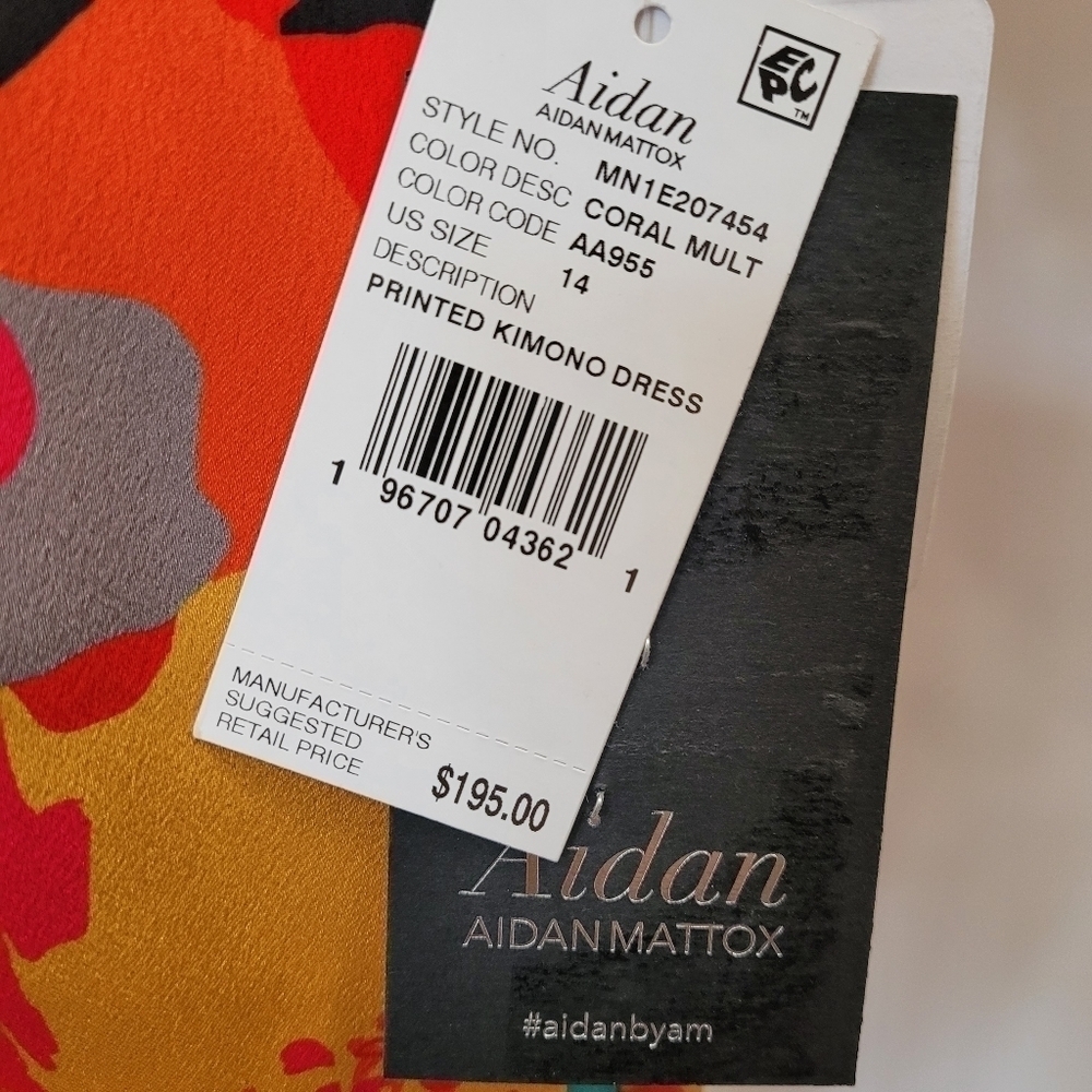 Aidan Mattox Printed Batwing Sleeve Dress 14 - Picture 10 of 11